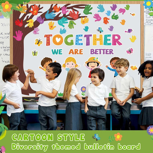 Pasimy Student Diversity Bulletin Board Sets - Boho Classroom Decor with Rainbow Equality Tree Handprint Cutouts