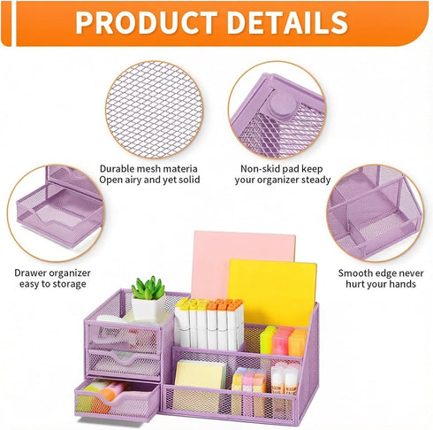 6 2 Lavatino Mesh Desk Organizer with Compartments & Drawers, Larger Multi-functional Desktop and Workspace Accessories