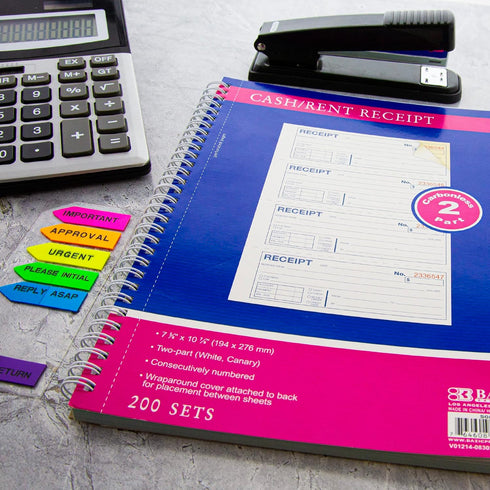 BAZIC PRODUCTS 200 Sets 7 5/8" 10 7/8" 2-Part (200 Sets/Pk), 4-Packs Cash Money or Rent Spiral Bound Receipt Book, x