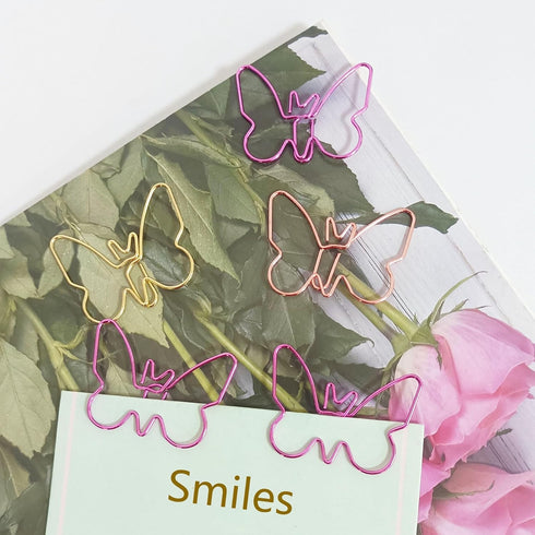 Cute Paper Clips, Butterfly Paperclips, Smooth Metal for File Organization or Decoration, 20 Pcs/Box, Pink, Gold, Rose