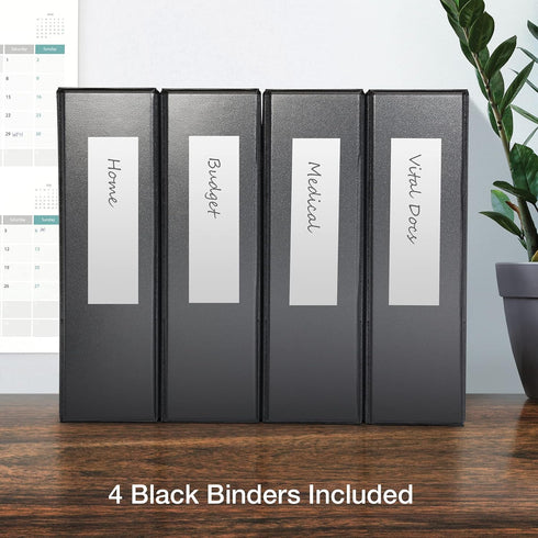 Oxford 3 Ring Binders, 3 Inch ONE-Touch Easy Open D Rings, 4 Pack, Black, 650-Sheet Capacity, Non-Stick, PVC-Free
