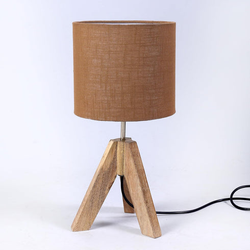 16 Inches Tripod Table Lamp, Height with Brown Jute Lamp Shade Bedside Lamp Nightstand Lamp for Nursery, Bedroom, Kid