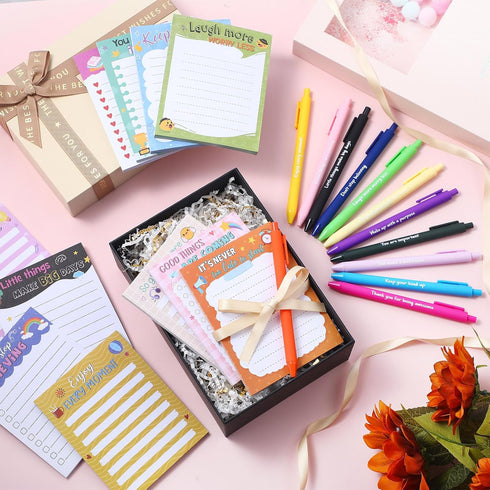 Yeaqee 12 Set Employee Appreciation Gifts - 12 Motivational Sticky Notepads, 12 Pens, 12 Ribbons for Office Supplies