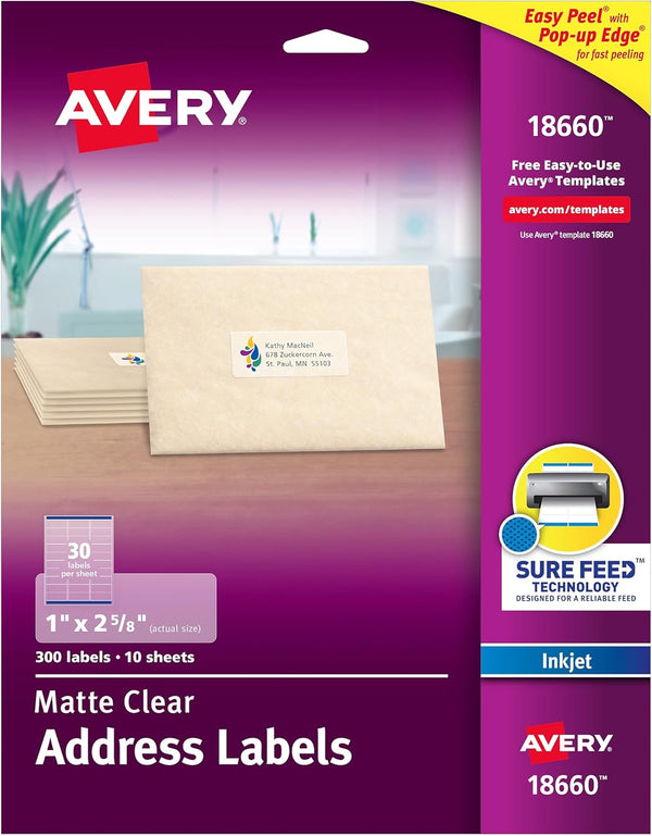 Avery 18660 Clear Mailing Labels, 300 Count