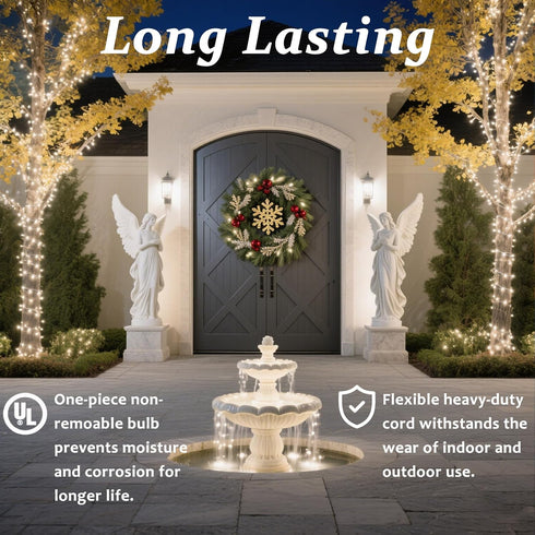 50 Counts 25ft Commercial 5mm Warm White LED Christmas Lights - Christmas Tree Lights Grade Outdoor Waterproof, White
