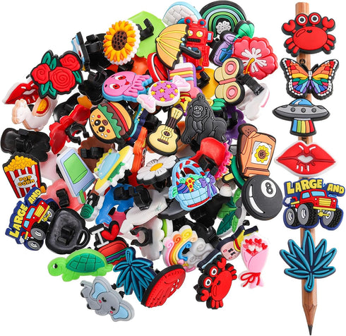 Nicunom 100 Pcs Pencil Topper Decoration - Cute Cartoon Pencil Clip Decorations for Students Gifts Classroom Rewards