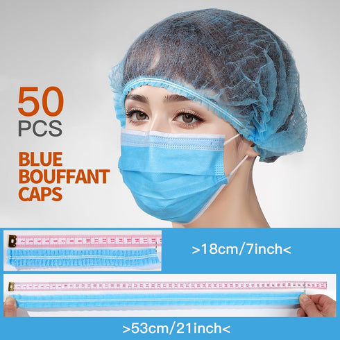LEOBRO Hair Nets for Food Service Workers, 50PCS Hair Net, Hairnets for Foodservice, Kitchen Hair Nets for Women Men Cooking, Non-woven Bouffant Caps, Disposable Hair Cap, Blue, 21 Inch
