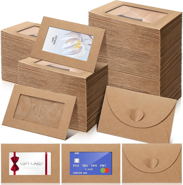 Uiifan 300 Pcs Window Gift Card Envelopes, 4 x 2.8 Inch Mini Envelopes with Heart Shaped Clasp for Gifts