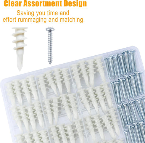 KURUI #8 Self Drilling Drywall Anchors with Screws Kit, Heavy Duty for Hanging Sheetrock, 100PCs Mounting Hardware
