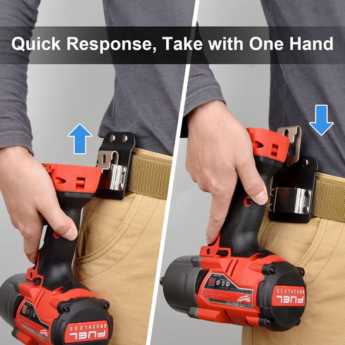 DrillCatcher Drill Holder for Tool Belt, Quick Response Low-Profile Clip for Up to 2" Belt, Compatible with Tools