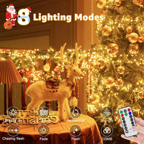 1200 59 8 LED FT Cluster Lights, Warm White Christmas Tree Lights Modes Timer Remote, Waterproof String Lights