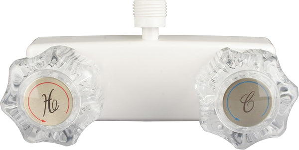 RV/Mobile Home Shower Faucet with Top Threaded Diverter - White with Clear Handles