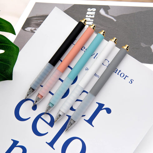 Linbsunne 1mm Medium Point Ballpoint Pens, Black Ink Work Pen with Soft Grip, Retractable, Gold Clip (6 count)
