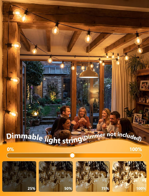 Xingzd 50ft 25 G40 Bulbs, LED Outdoor String Lights, Globe Shatterproof Hanging Patio Lights Plug in, Waterproof Warm