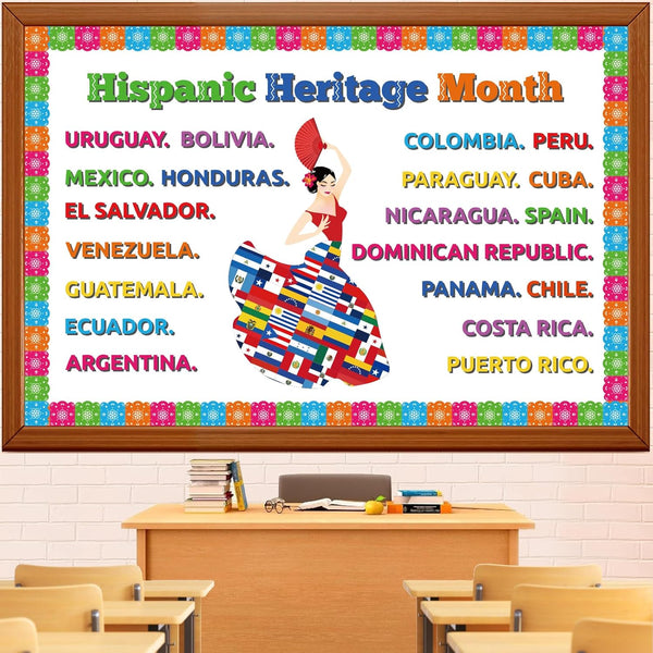 Hispanic Heritage Month Bulletin Board Decorations Set - Spanish Classroom Cutouts for National Heritage Month Decor