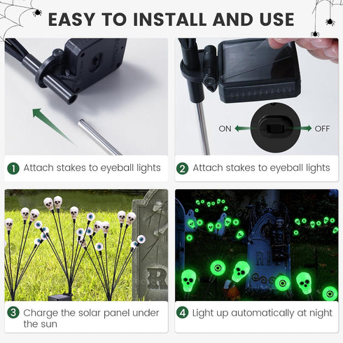 FENSAN Lights,2PACKS 16LED,IP65 Solar Halloween Lights Outdoor,Halloween Decorations Outdoor, Scary Eyeball Waterproof