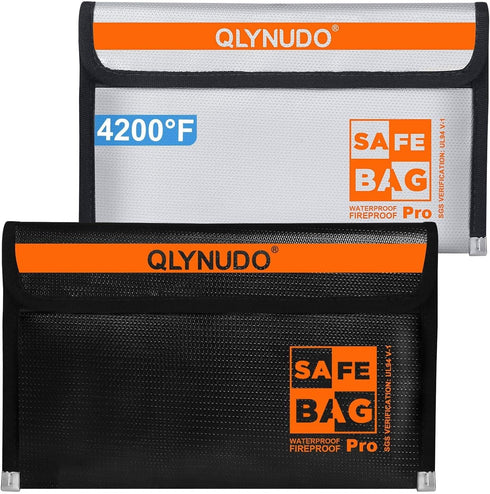 QLYNUDO Money Envelopes for Cash Organizer (2-Pack) - Small Fireproof Document Bag 9.5x5.8"