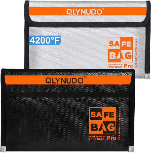 QLYNUDO Money Envelopes for Cash Organizer (2-Pack) - Small Fireproof Document Bag 9.5x5.8"