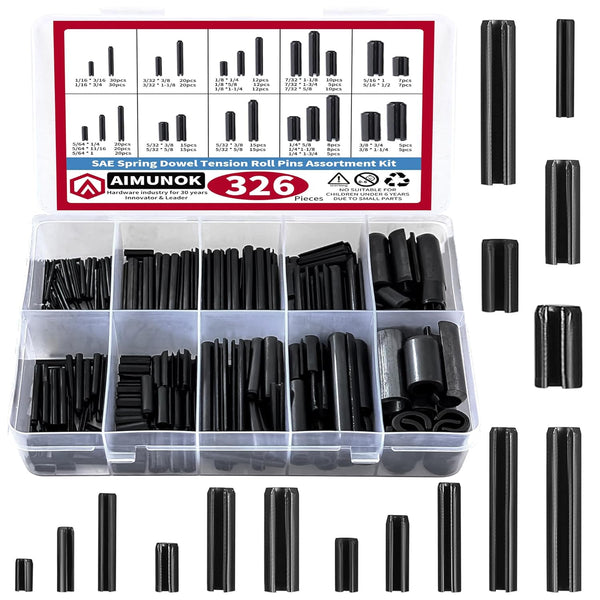 326PCS Roll Pin Set, 24 Sizes Spring Dowel Tension Roll Pins Assortment Kit for Home Improvement