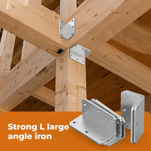 2x4 90 Shelves,Furniture,Fence-15 L Corner Brackets Heavy Duty, Angle Iron with Holes, Galvanized Degree Joist Bracket