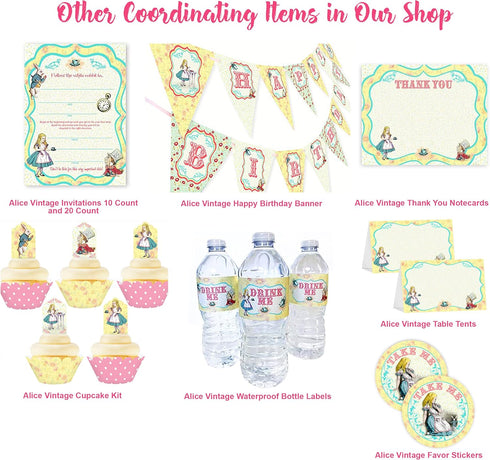 POP parties Ink Alice in Wonderland Bottle Labels - 20 Classic Water Bottle Labels Made in The USA