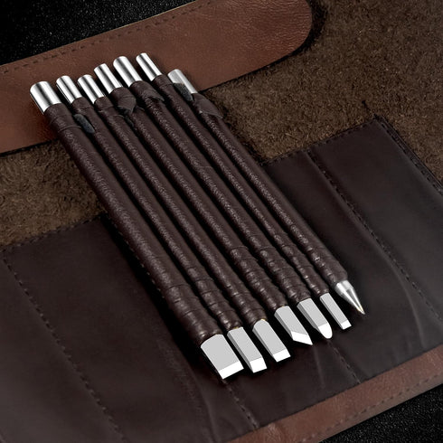 Tungsten Steel Chisel Set, 8 Pcs Metal Engraving Tools with Leather Sheath for Woodworking, Seal and Bamboo Carving
