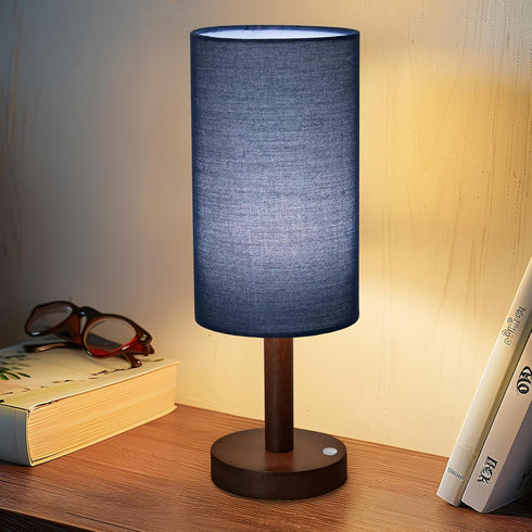 Bulb LALISU Small Table Lamp Nightstand Lamp Linen Lampshade Bedroom Wood Base Small Bedside Lamp for Night Stands