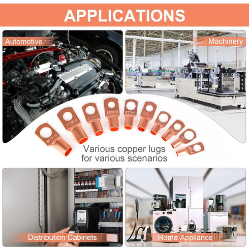 Copper Wire Lugs Terminal Connectors - 64Pcs Battery Cable Lugs Ends and 66Pcs Heat Shrink Tubing for AWG12 10 8 6 4 2