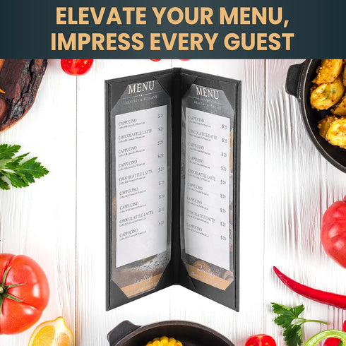 10 Pack 2 4.25" 11" Pack (2 10 Pack) View Menu Holder Menu Covers x | Black Leather Menu Sleeves Book Style