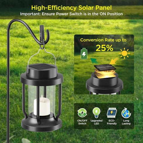 FriutShine 2 Pack) Solar Lantern Outdoor Indoor Use Hanging Solar Lights with Realistic Flickering Flameless Candle