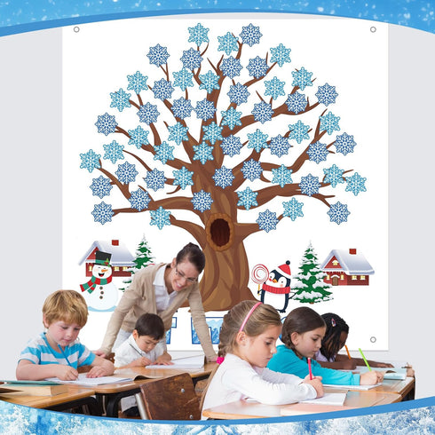 Tatuo 125 Pcs Classroom Tree Bulletin Board Set, 47 x 46 Inch Tree Background with Owl Leaves Dot Cutouts