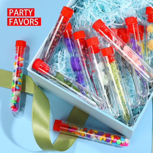 YGDZ Test Tubes with Rack, 50pcs 16x100mm Clear Plastic Test Tubes with Caps and Holder Rack