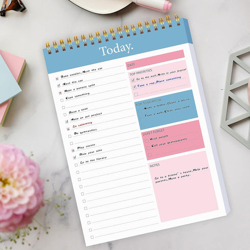 To Do List Notepad, Daily Planner Undated with 52 Sheets, 6.5" x 9.8" Checklist Productivity Organizer with Hourly