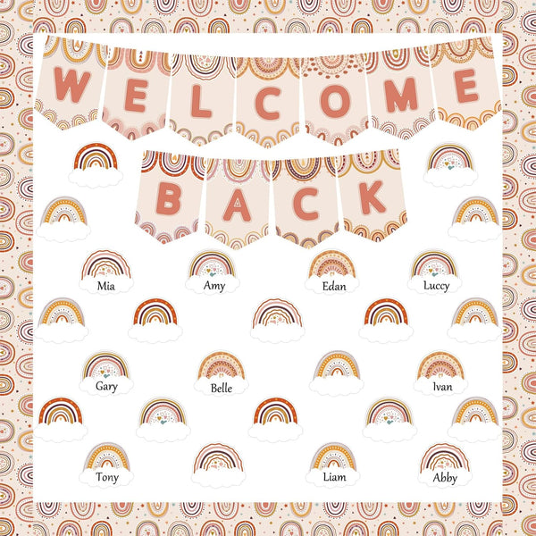 Boho Rainbow Welcome Bulletin Board Decoration Set for School Classroom, Party, Home Wall