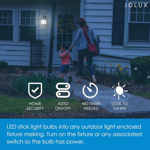 4 Pack LED Stick Light Bulbs, 40W Equivalent, Soft White (2700K), 650lm, Auto On/Off, Damp Rated, E26 Medium Base