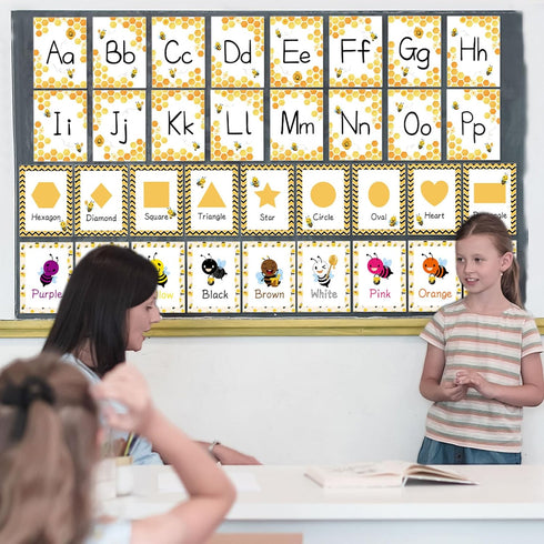 Bee Theme Bulletin Board Decoration, Educational Cards for Toddlers, Honeycomb Flash Cards for Preschool