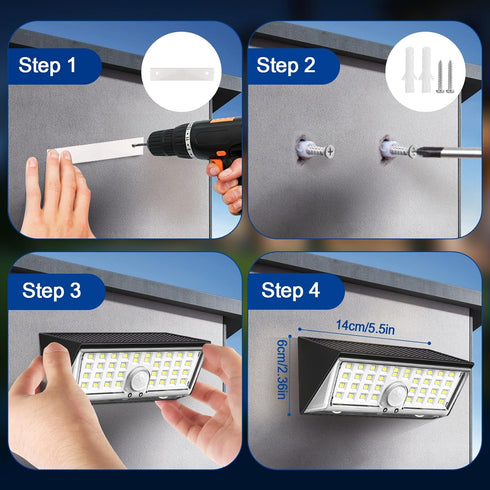 4-in-1 150 4 IP67 Solar Motion Lights Outdoor - Wide Angle, Modes, White & Warm Light, Waterproof, Fence, Wall, Step