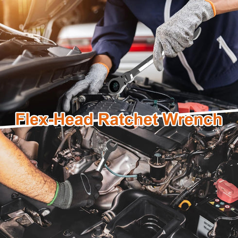 Egofine 13mm Ratchet Wrench Flex Head, Industrial Grade Gear Spanner with 12 Point Box End