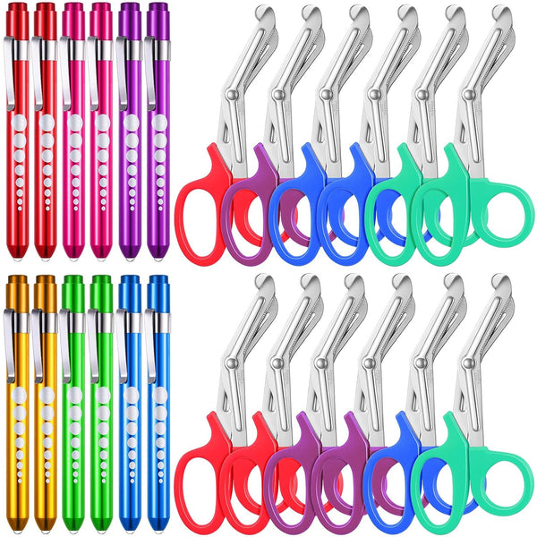 Chumia 24 Pack Trauma Shears Pen Light Bulk for Nurses Nursing Scissors