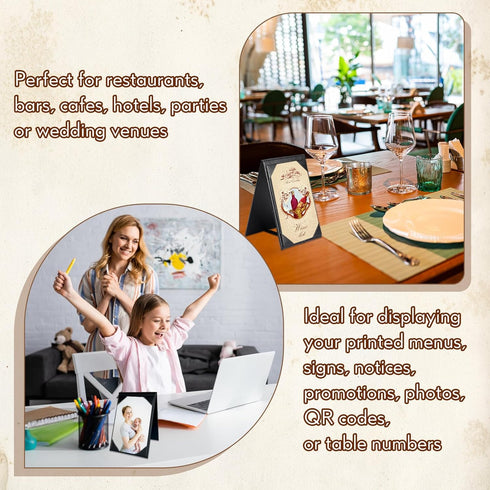 9 Pack 2 Leatherette Table Tents Black PU Leather Menu Covers Bulk Double Sided A-Frame Sign Holders Side Drink Dessert