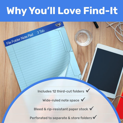 Find It File Folder Notepad - Pack of 12, 9.5 x 12.5 Inch Notebook Organizer Folders for Filing, Document, Clipboard
