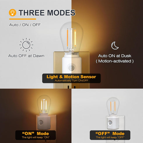 1W 2700K, 10-100LM 1-Pack Warm Night Lights Plug into Wall Motion Sensor, LED Night Light, Adjustable Brightness