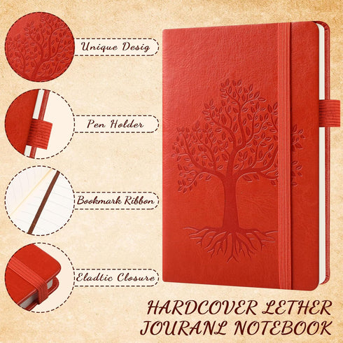 Estune Tree Small Notebooks with Pen, A6 Leather Lined Pocket Notepad, Cute Ruled Journals for School, Business