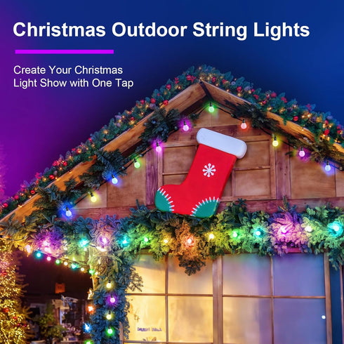 VOLIVO Bluetooth Outdoor Christmas Lights, 31.2ft Smart App Control, ICRGB Color Changing String Lights, 25 Dimmable