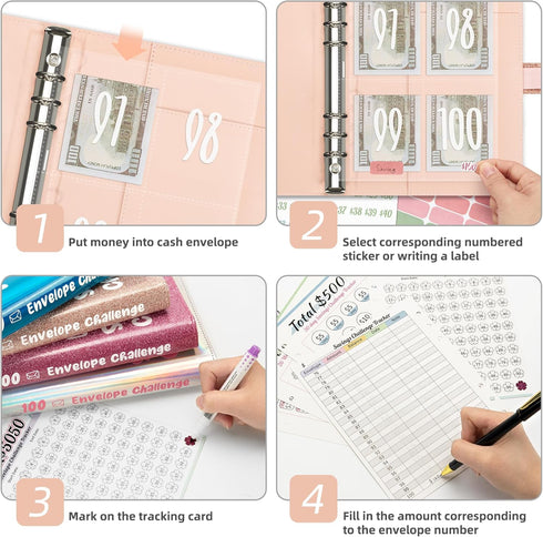 Ospelelf 100 Envelopes Money Saving Challenge Binder, 52 Week Budget Book to Save $10,000