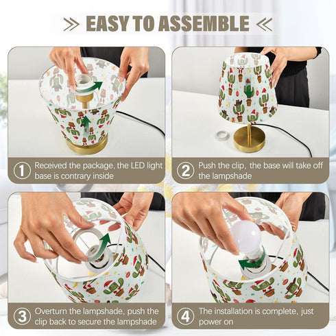 (Bulb Included),7.9x12.6in Table Lamp Christmas Cute Cactus Pattern with Hats Desk Lamp with Fabric Shade Tablelamp