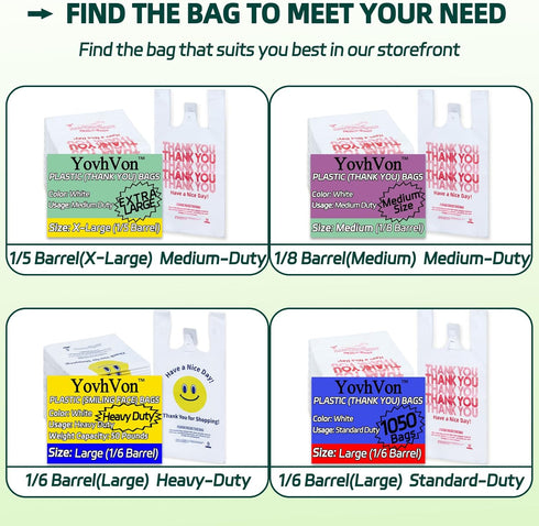 YovhVon 0.8Mil(20 100 Count, Pack|, 1/6 11"x6"x21", Microns), Plastic Bags with Handles, T-Shirt bag, Thank You bags