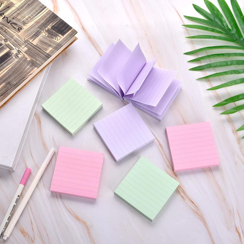 Lined Pop Up Sticky Note, 3x3 inch, 6 Pack, Accordion Style Self-Sticky Notes with Lines, 100 Sheet/Pad