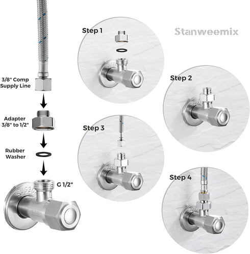 Water Line Adapter, 4 PCS Pipe Fittings in 1/2" Female to 3/8" Male Reducer Adapter, Compression Fitting for Faucet