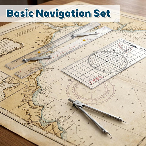 Xosjska 3 Set, 16 Inch 6 Inch Pcs Basic Navigation Include Parallel Ruler with Brass Arms Nautical Protractor